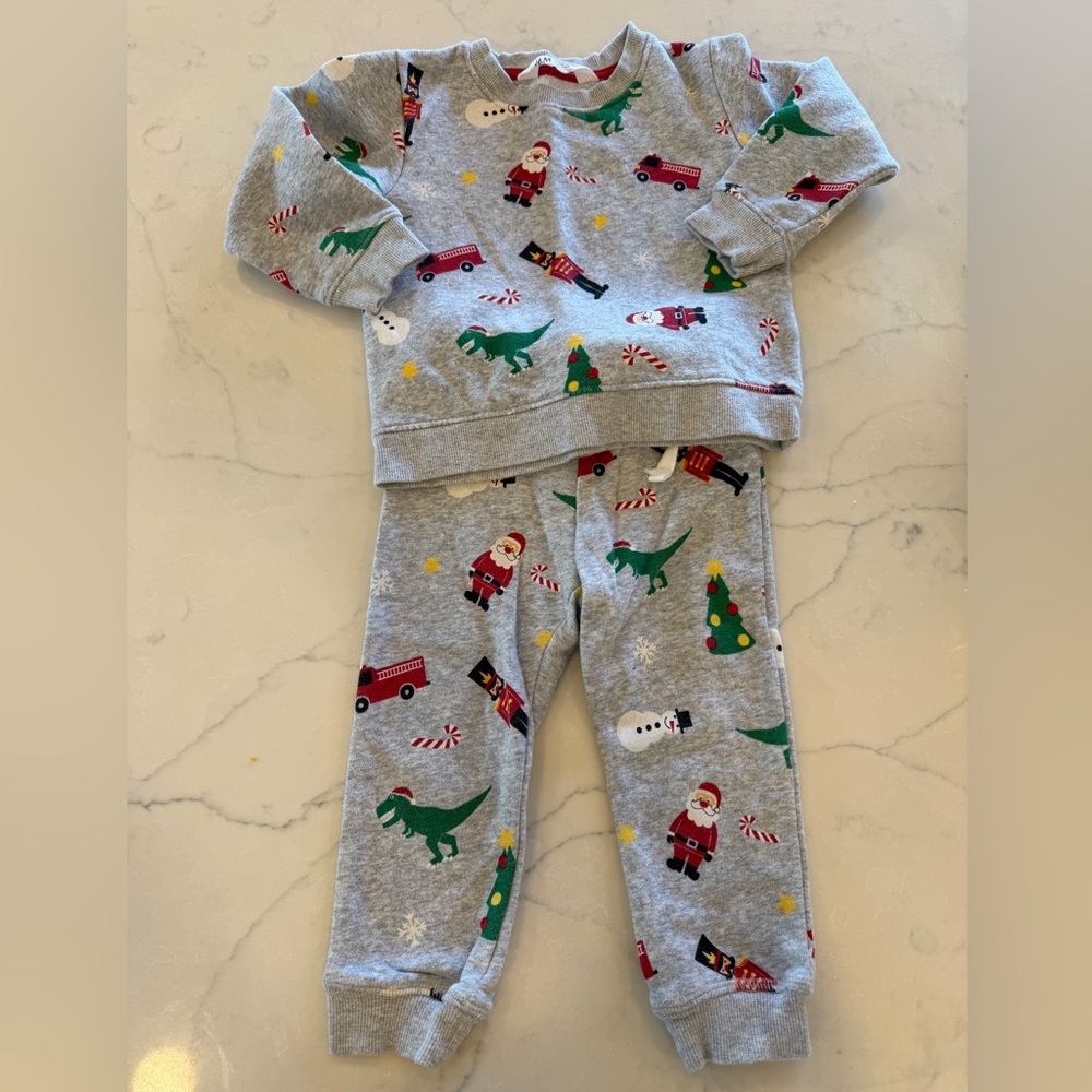 H&M Gray Kids Matching Set with Festive Print